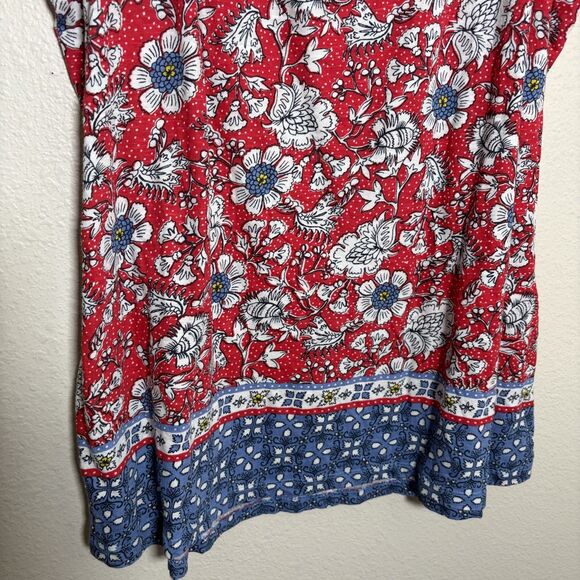 LOFT Tank Top Women's XL Round Neck Red Floral Boho Sleeveless Casual Shirt - Picture 3 of 8